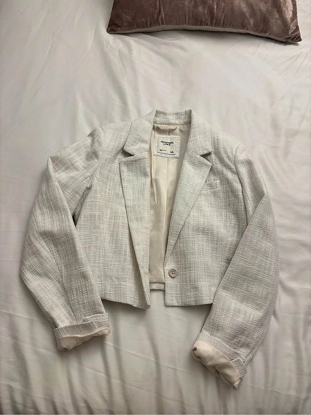 Abercrombie & Fitch Cropped Tweed Blazer White Small